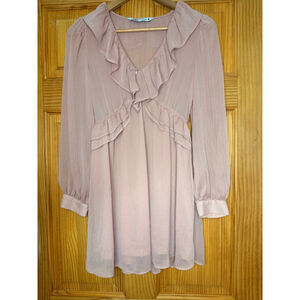 ZARA Ruffle Blush Pink Sheer Blouse | Romantic Boho Top XS